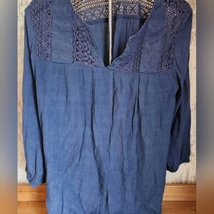 Navy Blue Lace Detail Blouse